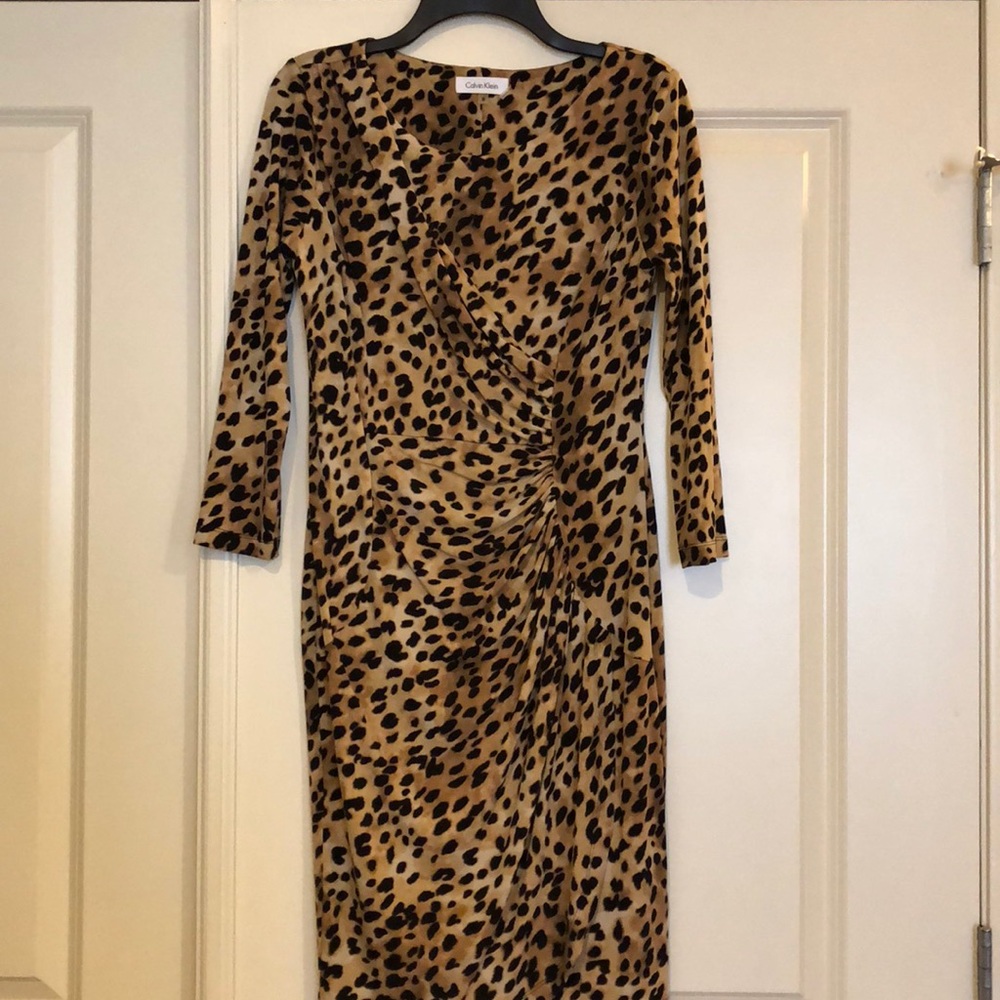 Calvin Klein leopard dress midi length.